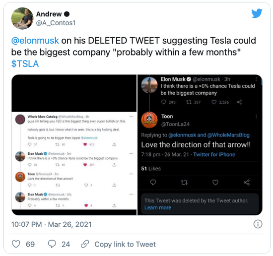 担心再次被起诉？马斯克已删除特斯拉可能成为最大公司推文