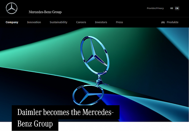 戴姆勒将正式更名为梅赛德斯-奔驰集团，公司官网已提前更新