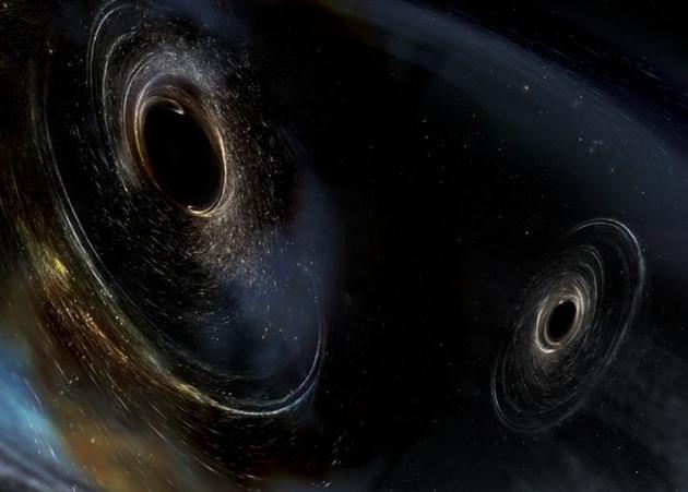 两个质量分别相当于太阳50倍和34倍的黑洞碰撞、合并，形成了一个超过80倍太阳质量的黑洞。