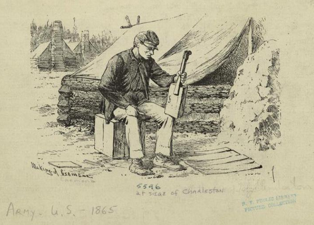 （1865年美军画报，一位士兵正在演奏雪茄盒吉他）