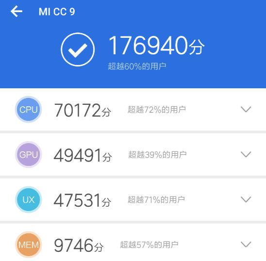 小米CC9跑分