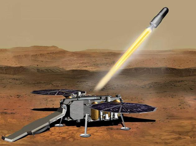 火星样本取回任务中的火星上升飞行器，概念图。