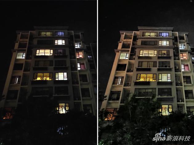 夜间样张，右边为夜景模式