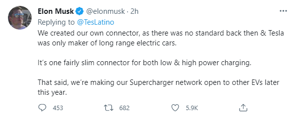 马斯克：特斯拉计划在今年晚些时候向其它电动汽车开放充电网络