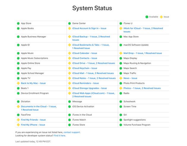 苹果系统状态页面