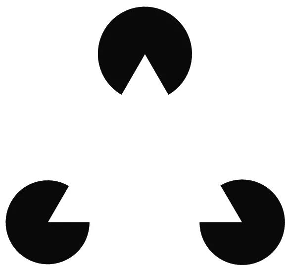 Kanizsa 三角：在常人眼中，3个黑色的圆被一个白色的三角形覆盖。但是May 看不出来