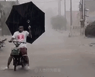 暴风雨当中雨伞折返-搞笑gif动态图片-izike
