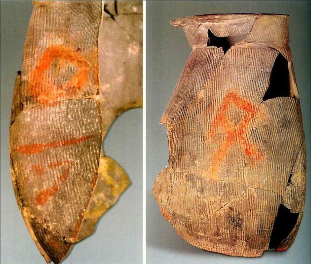 •新石器时代晚期陶寺遗址出土陶器表面的朱书文字符号