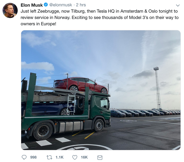 特斯拉CEO马斯克访问欧洲 为交付Model 3造势