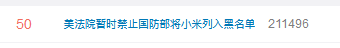 “美法院暂时禁止国防部将小米列入黑名单”上热搜 网友：划不来