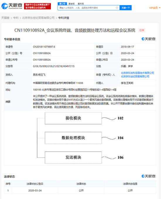京东申请远程会议系统专利