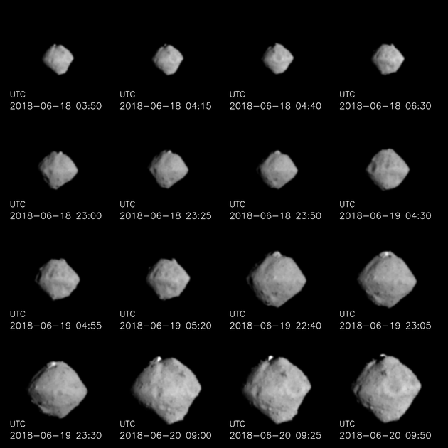 随时间推移，探测器不断接近小行星，在拍摄的图像中，“龙宫”变得越来越清晰