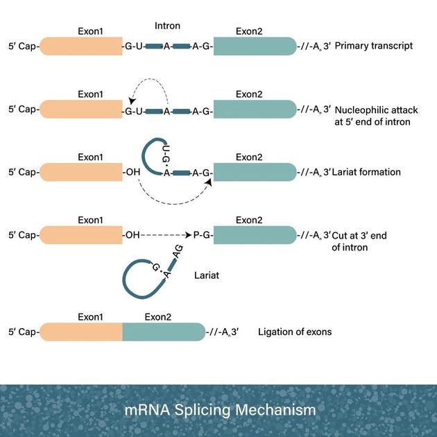 mRNA的剪接机制。