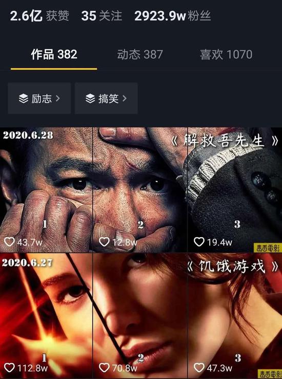 抖音上某影视领域账号页面