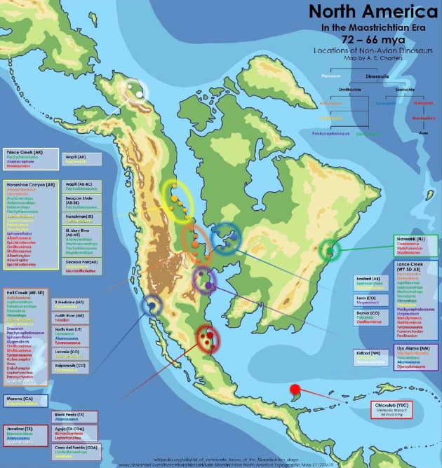 白垩纪末期（马斯特里赫特期）北美洲地图