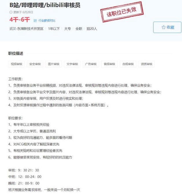 一条招聘启事显示，要求工作12小时。