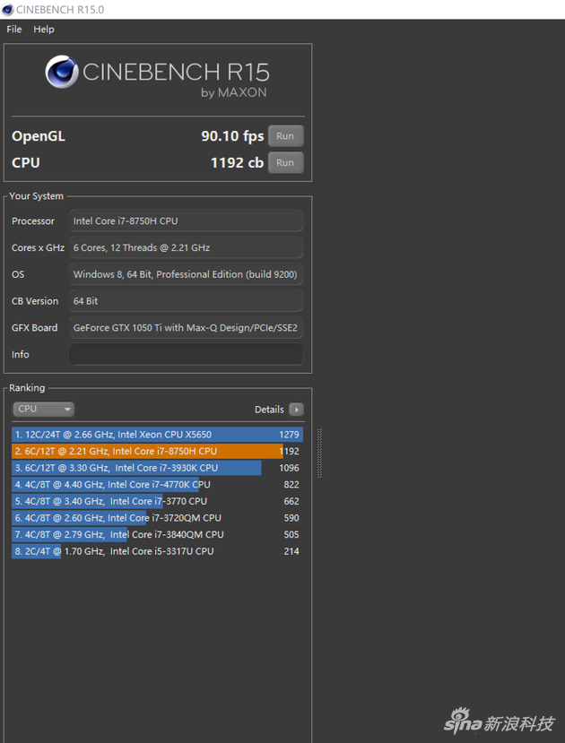 i7-8750H CINEBENCH R15