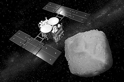 “隼鸟2号”探测小行星“龙宫”（艺术图）。图片来源：JAXA官网