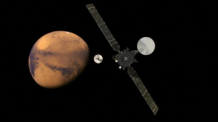 欧洲“夏帕雷利”着陆器从“微量气体轨道器”分离落向火星表面