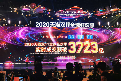 阿里巴巴：11月1日至11日零点半 双11成交额破3723亿元
