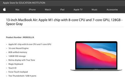 苹果128GB版本M1芯片MacBook Air现身，价格再降100美元_手机新浪网