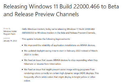 微软 Win11 Build 22000.466 预览版发布：修复大量问题