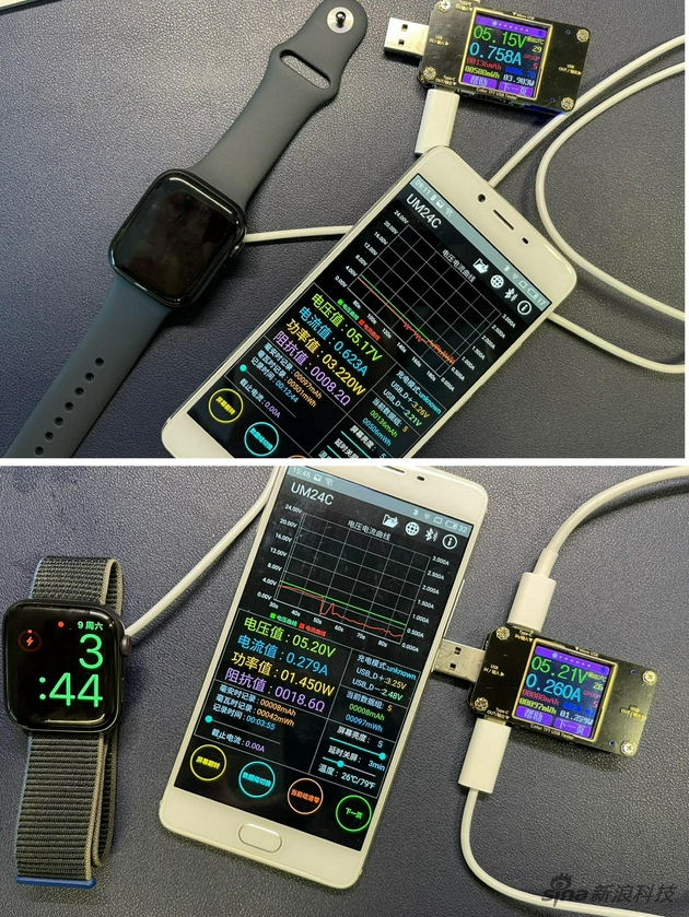 同样的充电器，Apple Watch SE和7代的输入功率对比