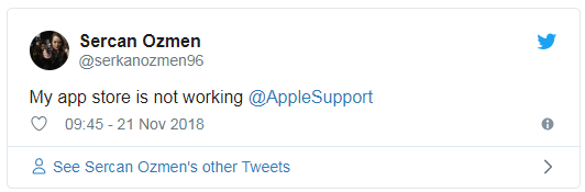 一名Twitter用户：“我的苹果应用商店不能用了。”