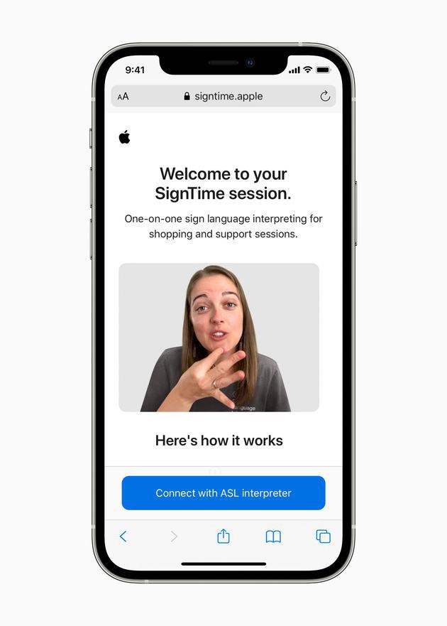 在美国、英国、法国境内光顾 Apple Store 零售店的顾客可以使用 SignTime 远程联系手语译员。