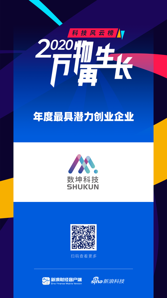 数坤科技获新浪2020科技风云榜年度最具潜力创业企业奖