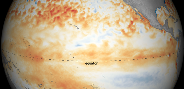 美国国家和大气管理局(NOAA)最新图像显示，今年1月份开始，热带太平洋出现较弱的厄尔尼诺现象。