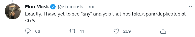 人物|马斯克：目前没有证据表明推特虚假账号占比小于5% 最火的推文也只有2%日活用户点赞
