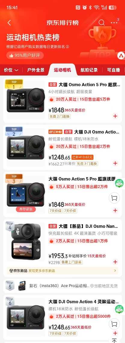 京东运动相机热卖榜
