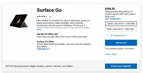 微软最近在美国官网上架了4GB 128GB存储的版本