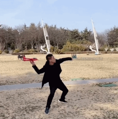 飞个飞机砸自己gif搞笑图片