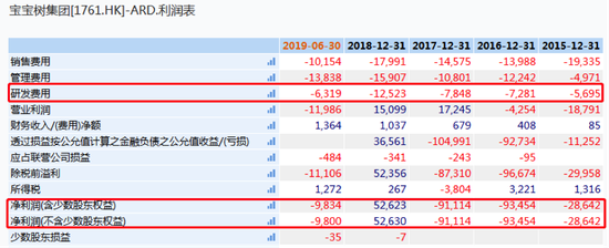 宝宝树集团利润表（2019年中期业绩报告，部分）