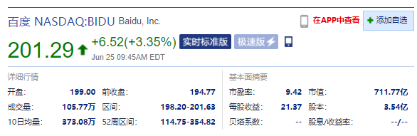 百度美股大涨超3% 近日成立独立新公司昆仑芯