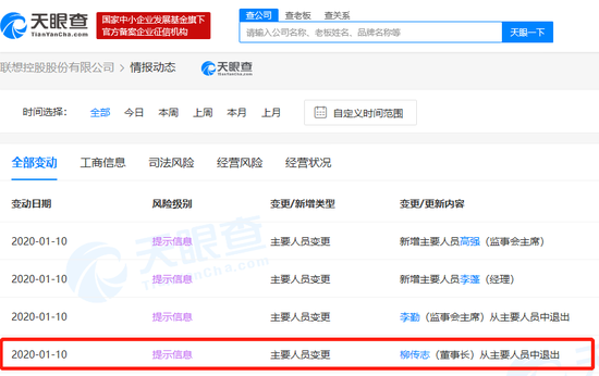 正式完成工商变更 柳传志卸任联想控股董事长