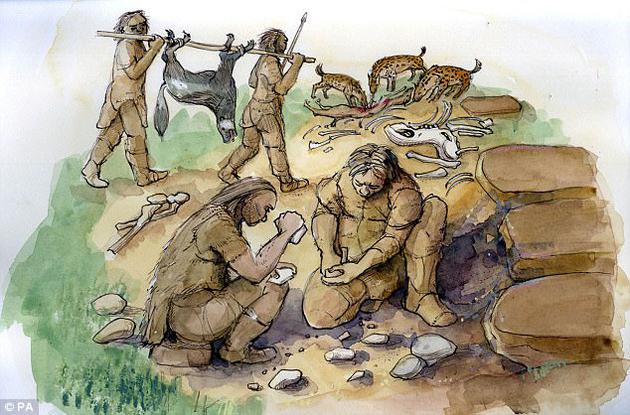 尼安德特人的祖先早于现代人类的祖先离开非洲，来到欧亚大陆，并通过猛刺长矛近距离捕杀马、驯鹿、野牛和其它对人类缺乏警觉心的大型动物。