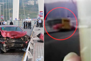 后车行车记录仪记录下重庆公交冲下桥瞬间