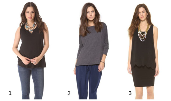 1、Splendid 孕妇装工字型后背修身背心 2、HATCH长袖T恤 3、Rosie Pope孕妇装背心