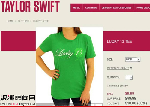 Taylor Swift官网上售卖的“Lucky 13”字样的T恤