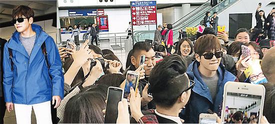 刚夺得《韩国理想情人节约会对象》首位的池昌旭，身穿品牌最新春夏系列服饰的他抵达香港时被大批粉丝重重包围。