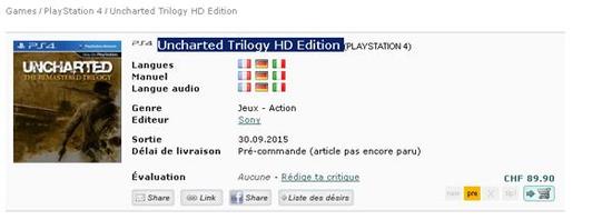 曝光《神秘海域HD》的零售商网站截图