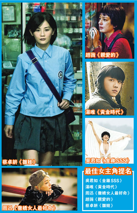 阿Sa、赵薇、汤唯、吴君如、周迅获《第34届香港电影金像奖》最佳男主角提名。