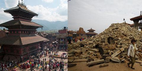 尼泊尔强震摧毁14座古迹前后对比照