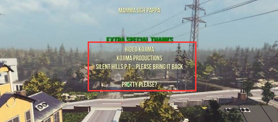 不但特别鸣谢了小岛秀夫及小岛组，顺便还对P.T.的重启进行了请愿