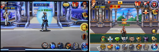 图示：《英雄之剑》TV版(左)与《英雄之剑》手游版(右)UI界面对比
