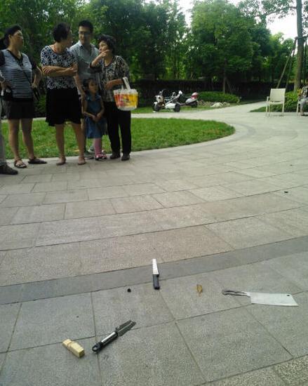 杭州一小区从天而降4把刀.图
