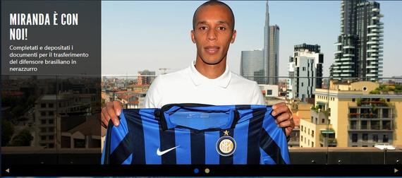 国米官方宣布米兰达加盟